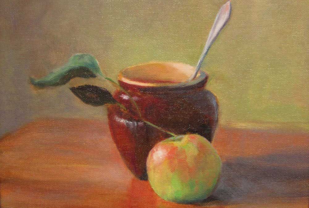 Still Life with Brown Crock and Apple