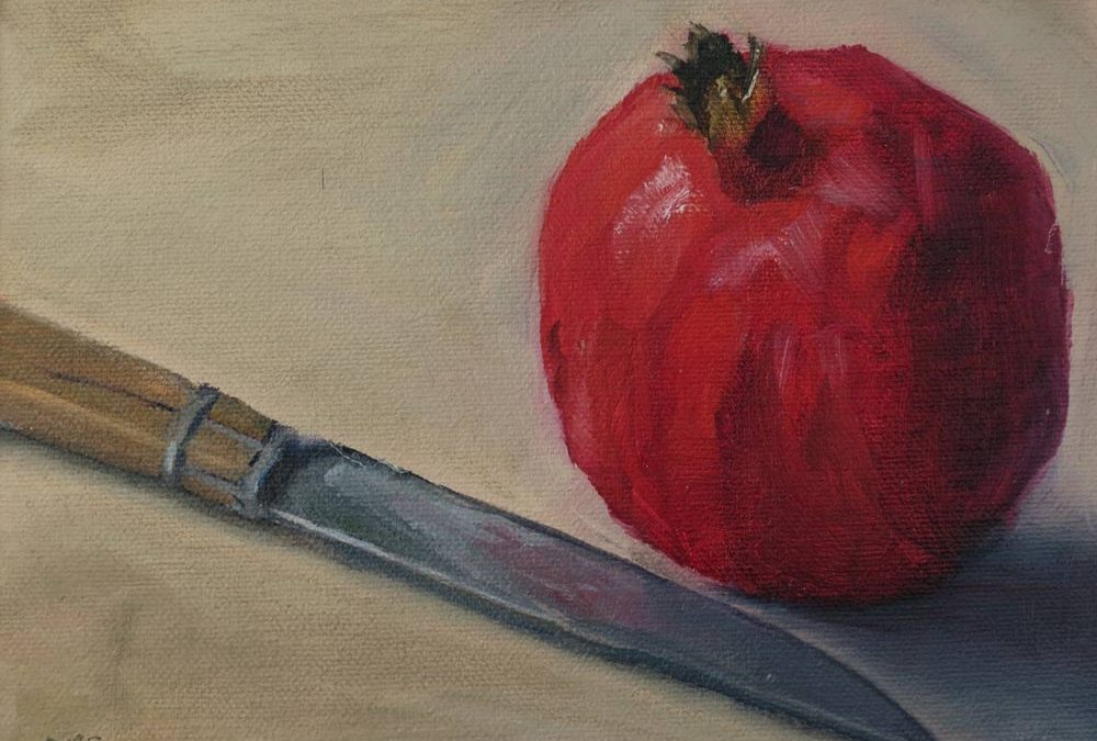 Pomegranate with Knife